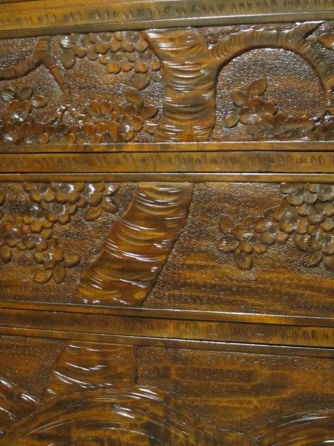 伝統工芸 軽井沢彫り 栃 無垢材 桜 彫刻 和箪笥/衣装箪笥/整理箪笥/着物箪笥