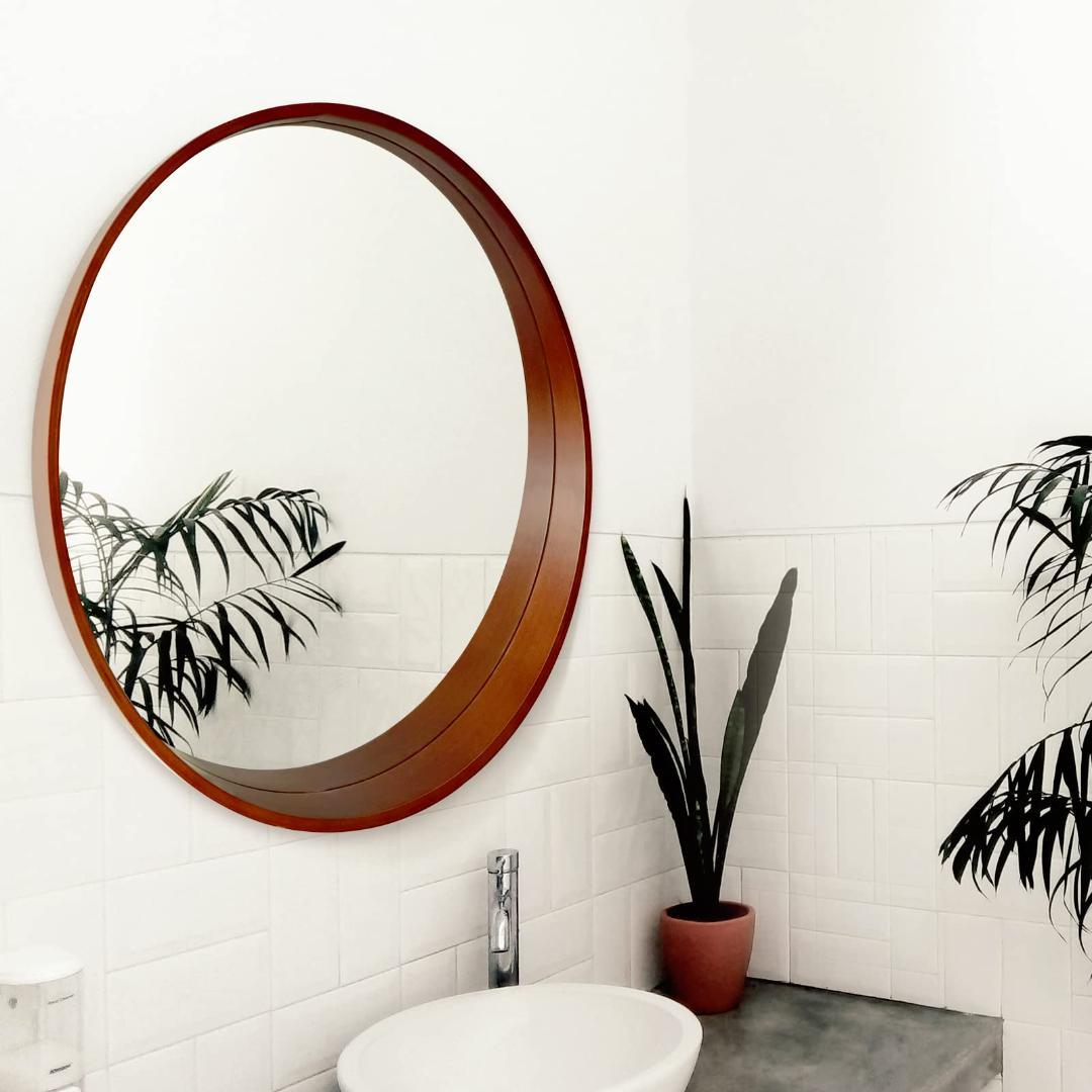丸型ミラー 洗面所 天然木フレーム 玄関 壁掛けミラー