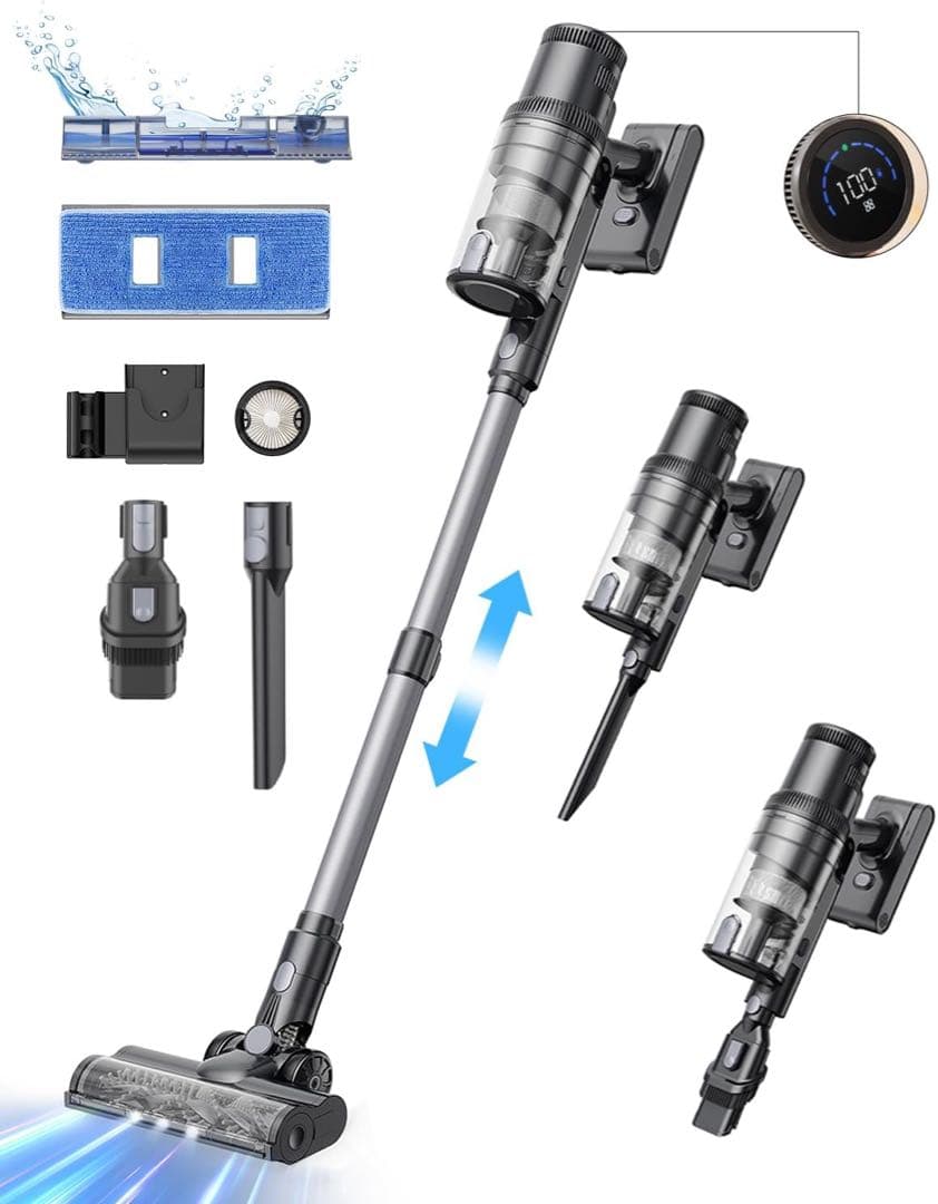 最終特価‼️強力吸引‼️コードレス掃除機 35000Pa 水拭き一体型 サイクロン