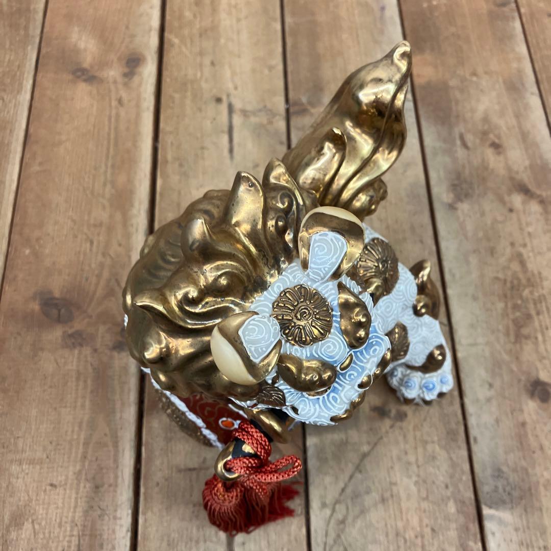 昭和レトロ 九谷焼 陶器製 玉乗り獅子 唐獅子 剣獅子 白獅子 縁起物 置物