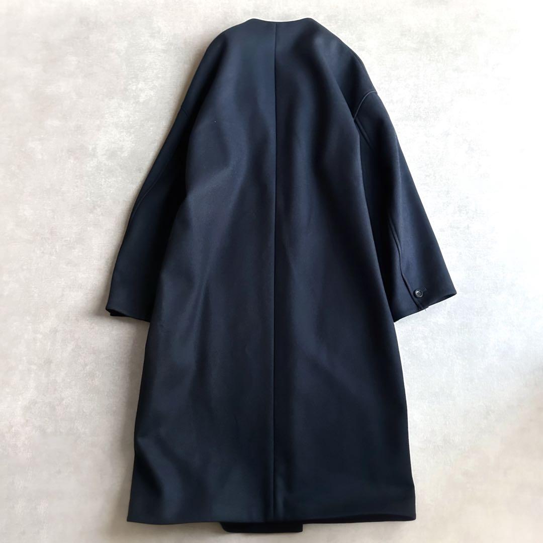 美品▲THE RERACS リラクス//ウールノーカラーコート▲ネイビー 紺色