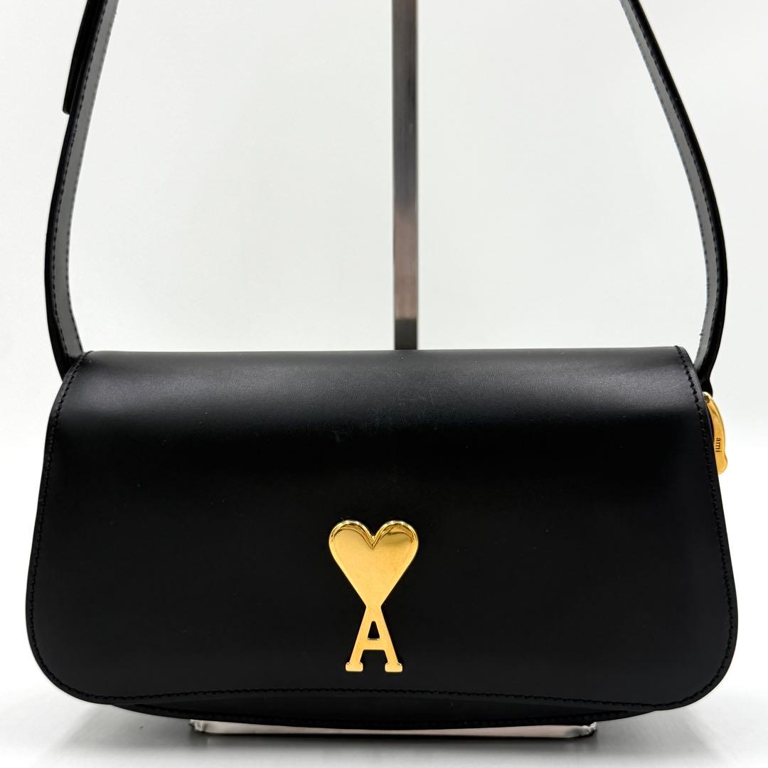 【極美品】アミパリス バケット ショルダーバッグ ハート ロゴ レザー ブラック