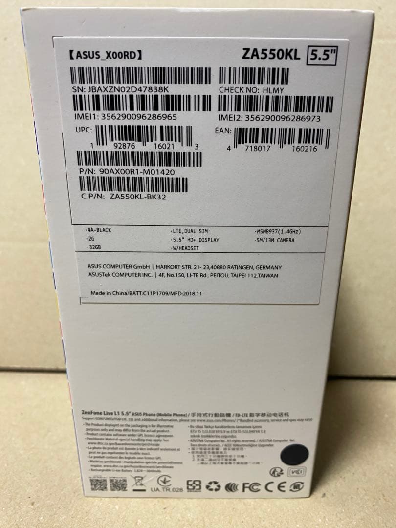 Zenfone Live L1 SIMフリー ミッドナイトブラック 新品未開封