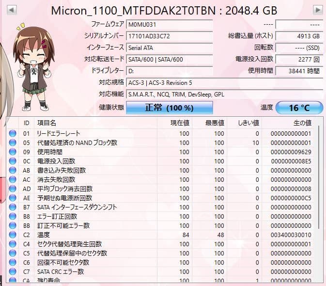 高耐久Micron 2.5 インチSATA SSD 2000GB 2TB