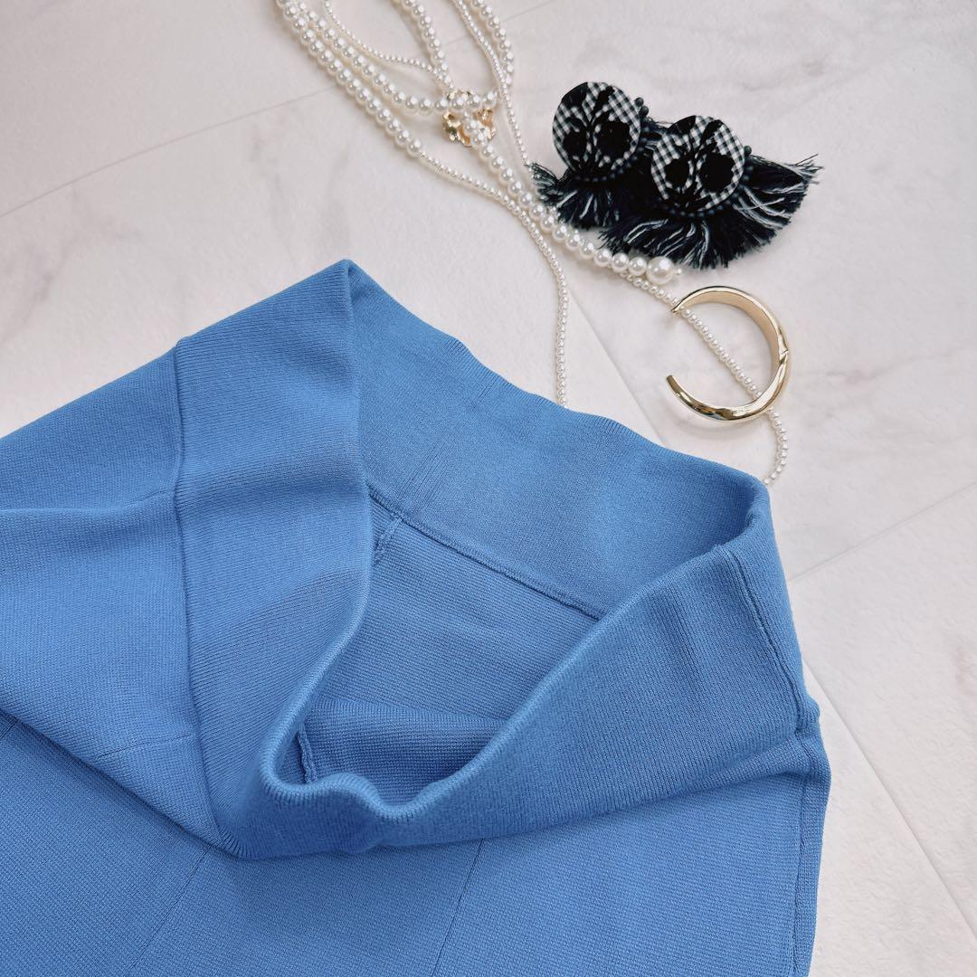 アドーア ドライストレッチ　スリット入り ニットワイドパンツ　ブルー　38