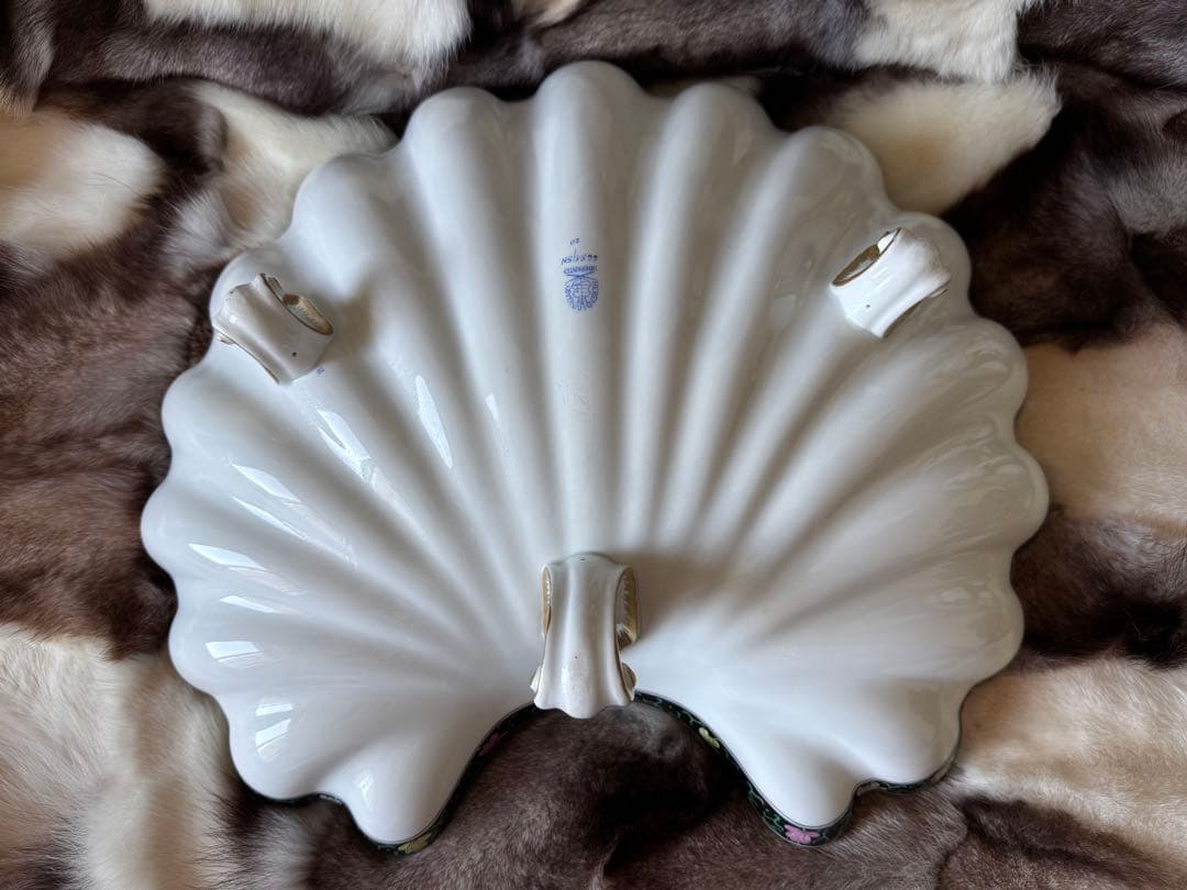 HEREND ヘレンド　西安の黒　41cm脚付き貝形大鉢シェルトレイ　マンダリン