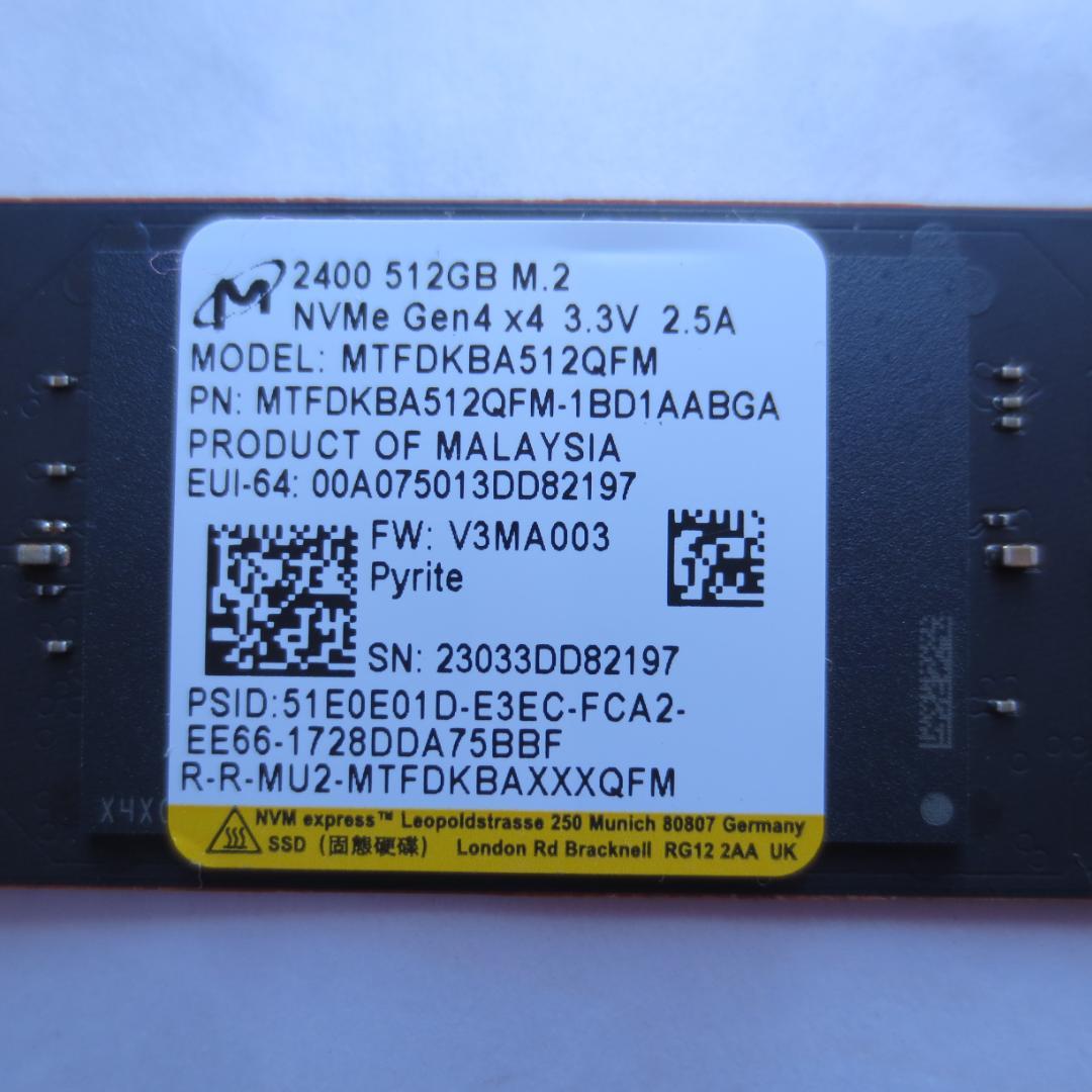 M.2 2280 NVMe SSD 512GB 2枚