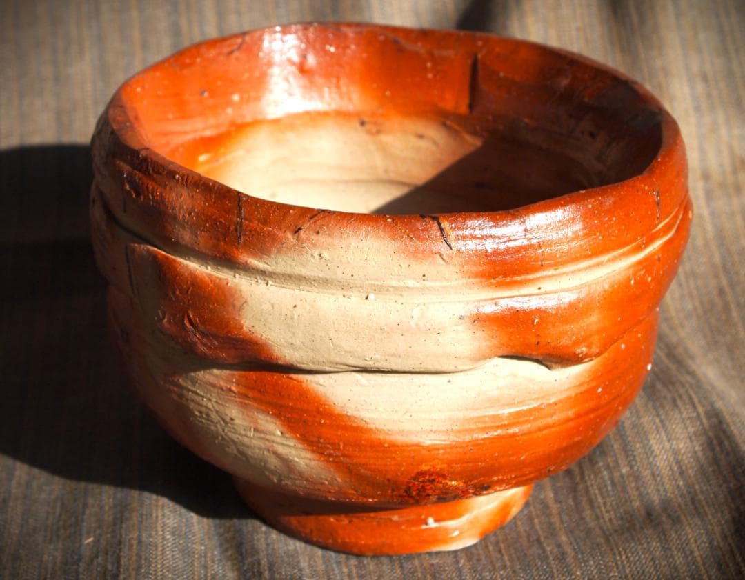 希少作★原田拾六★備前【緋襷】茶碗★共箱・布