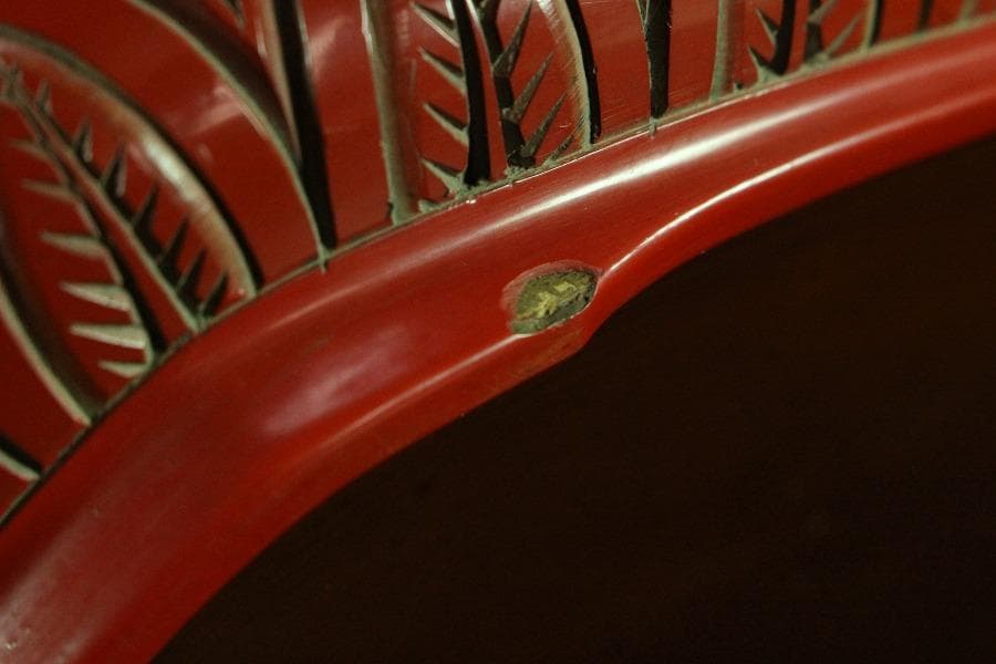 仿古 堆朱 刻 梅下女人紋 菱盆(K-LC479)