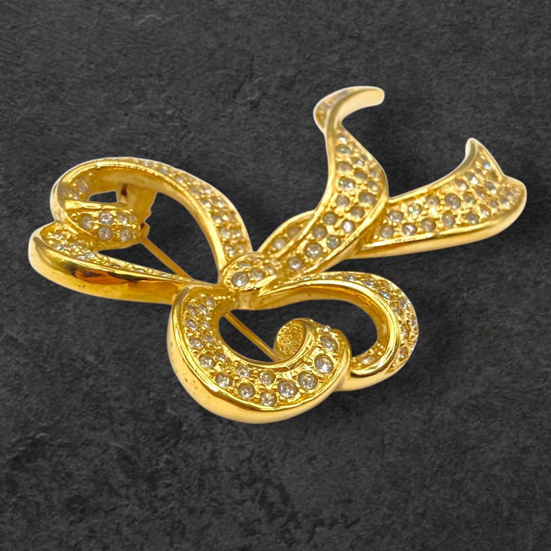 Dior リボンブローチ ゴールド×ラインストーン351