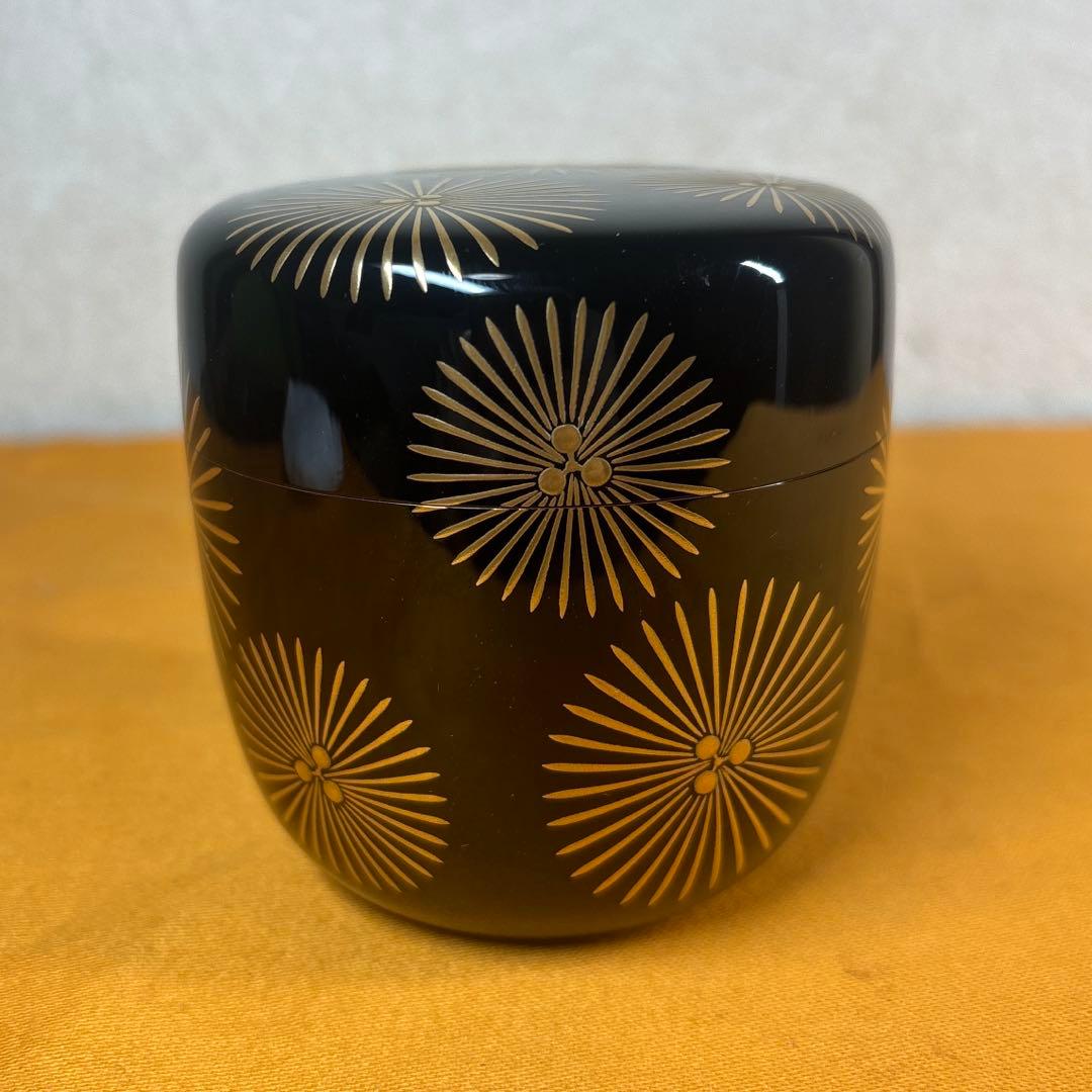 茶道具　輪島塗師　一后一兆作　唐松蒔絵棗　共箱　共布　美品