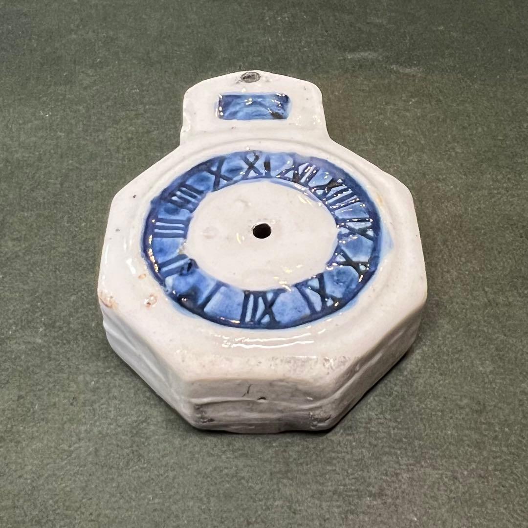 明治-大正期 八角形 時計文 水滴◎染付 書道具 古道具 時代物骨董◎古道具庵々