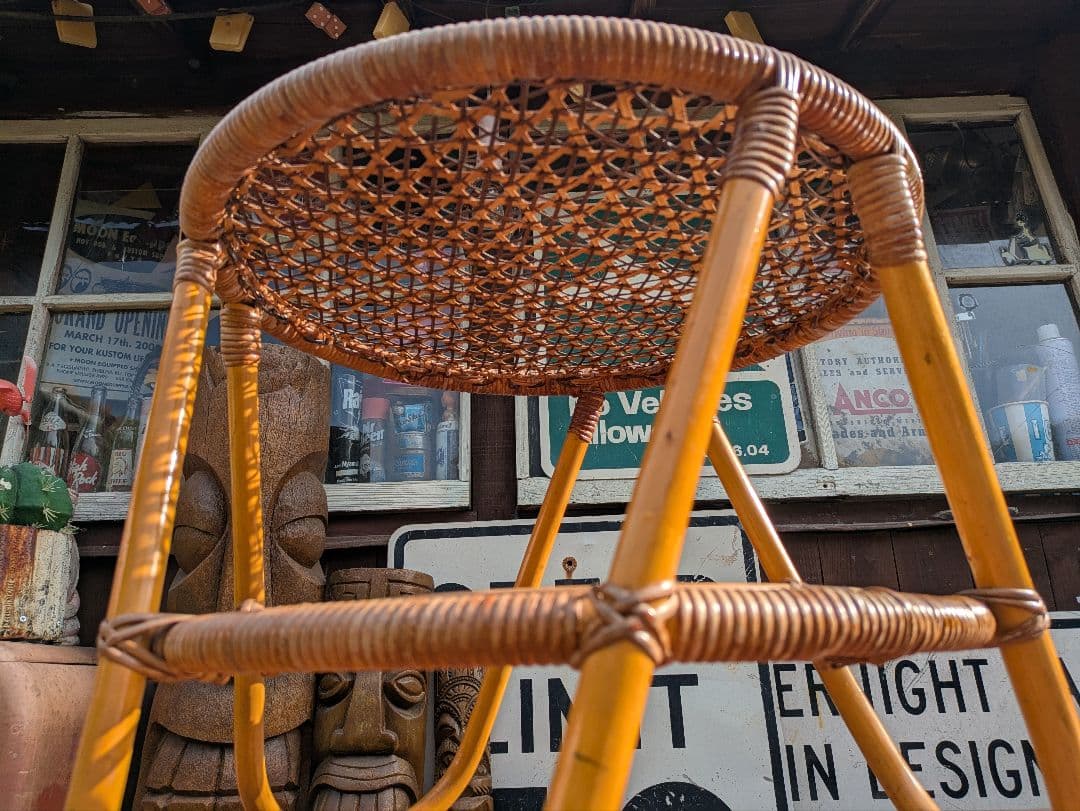 ビンテージ オールド ラタン ガラステーブル コーヒーテーブル