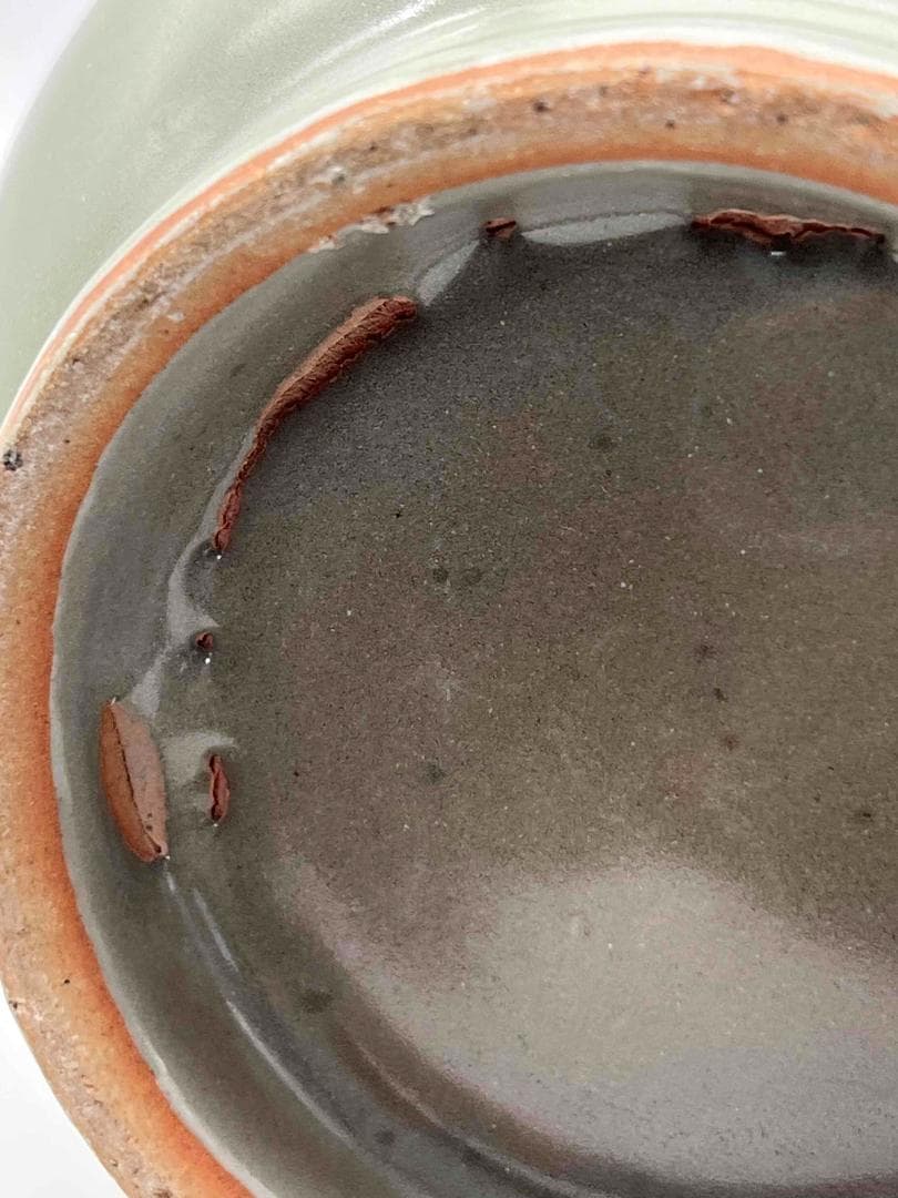 南宋時代　龍泉窯　 梅子青 青磁弦文盤口瓶 花入　花瓶　茶道具(E-81)