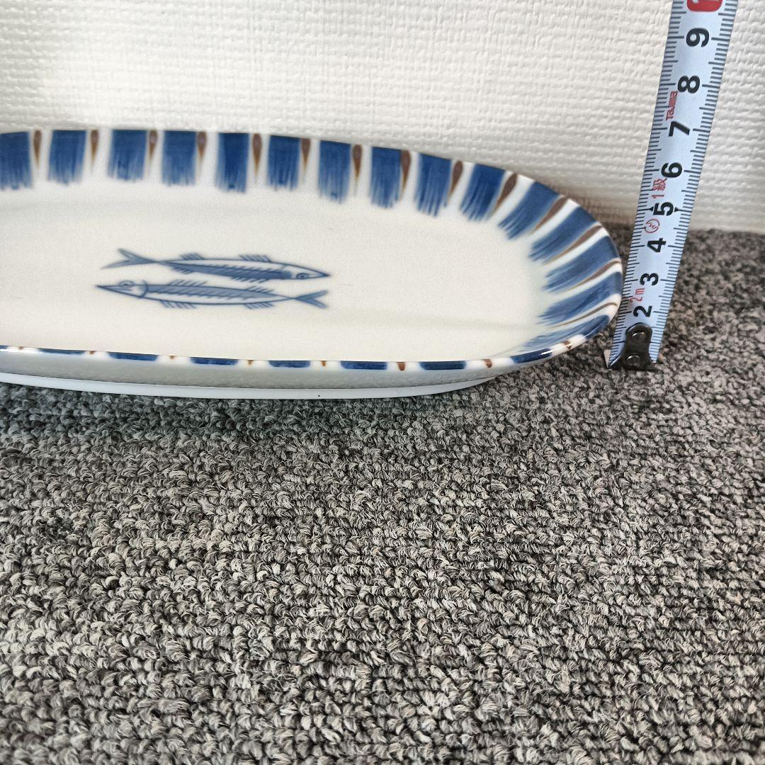 未使用 有田焼 染付魚 長角皿 11客
