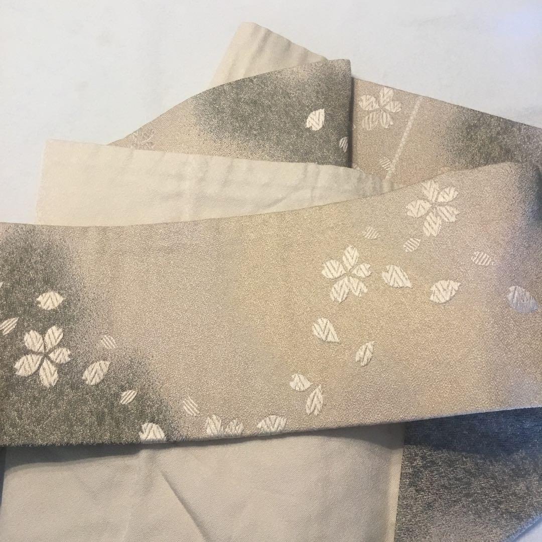 さくら　桜柄　九寸名古屋帯　ベージュ系