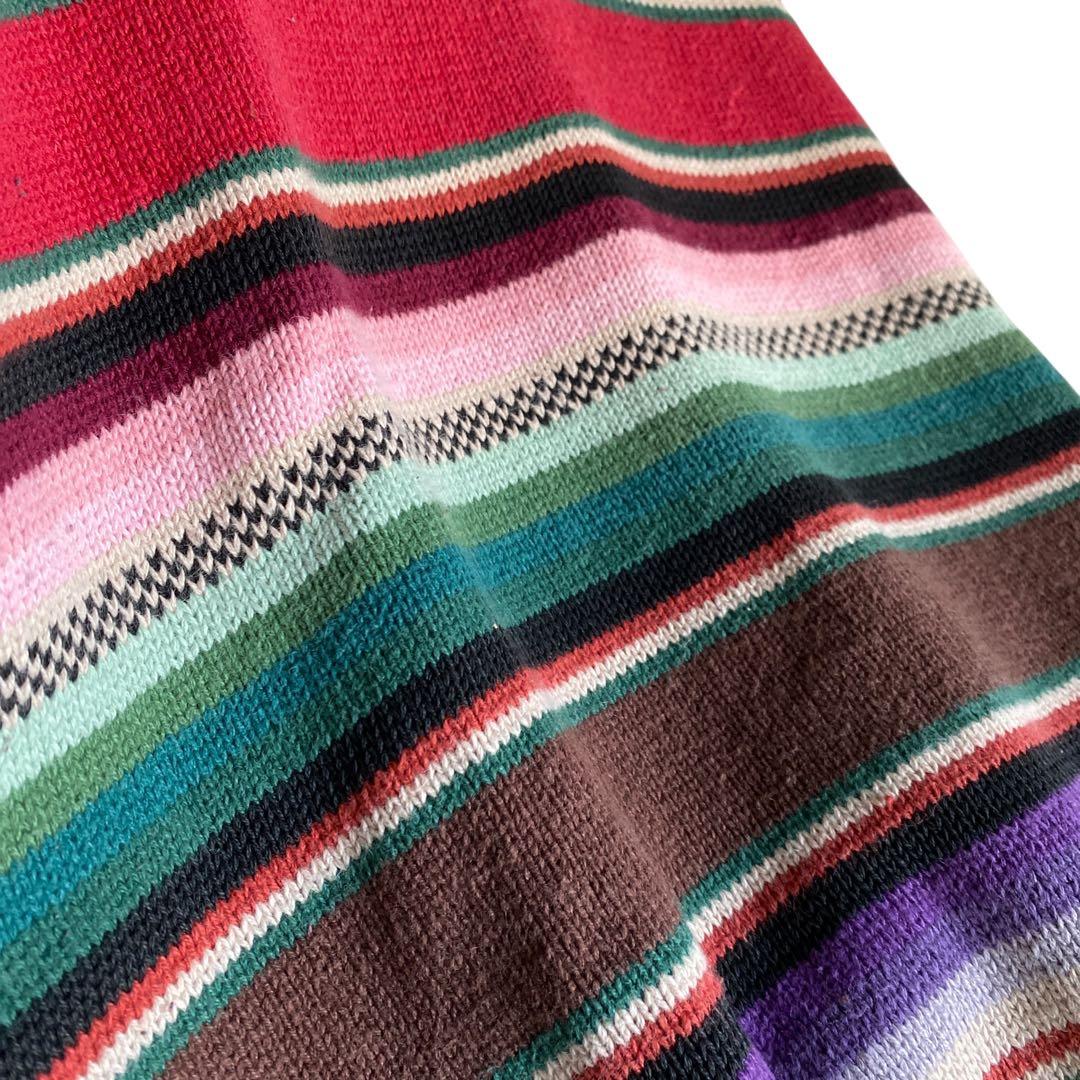 90s structure マルチボーダー ラミーコットンニットセーター 好配色