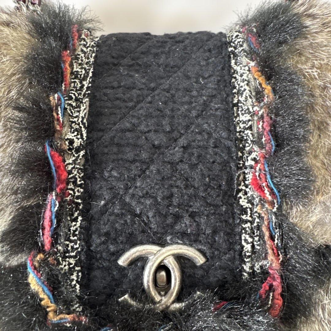 シャネルCHANEL14番台ラビットファー ツイードチェーンマルチカラー