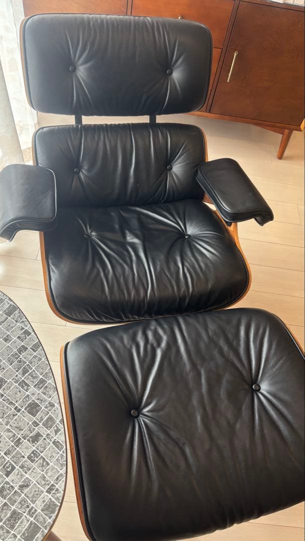 1人用ラウンジソファ & オットマン ブラックレザー【練馬区引取限定】