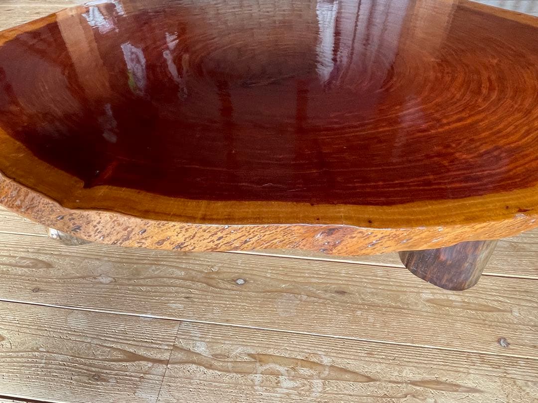 一枚板座卓 ブビンガ　テーブル　輪切り　円形木製座卓 光沢仕上げ