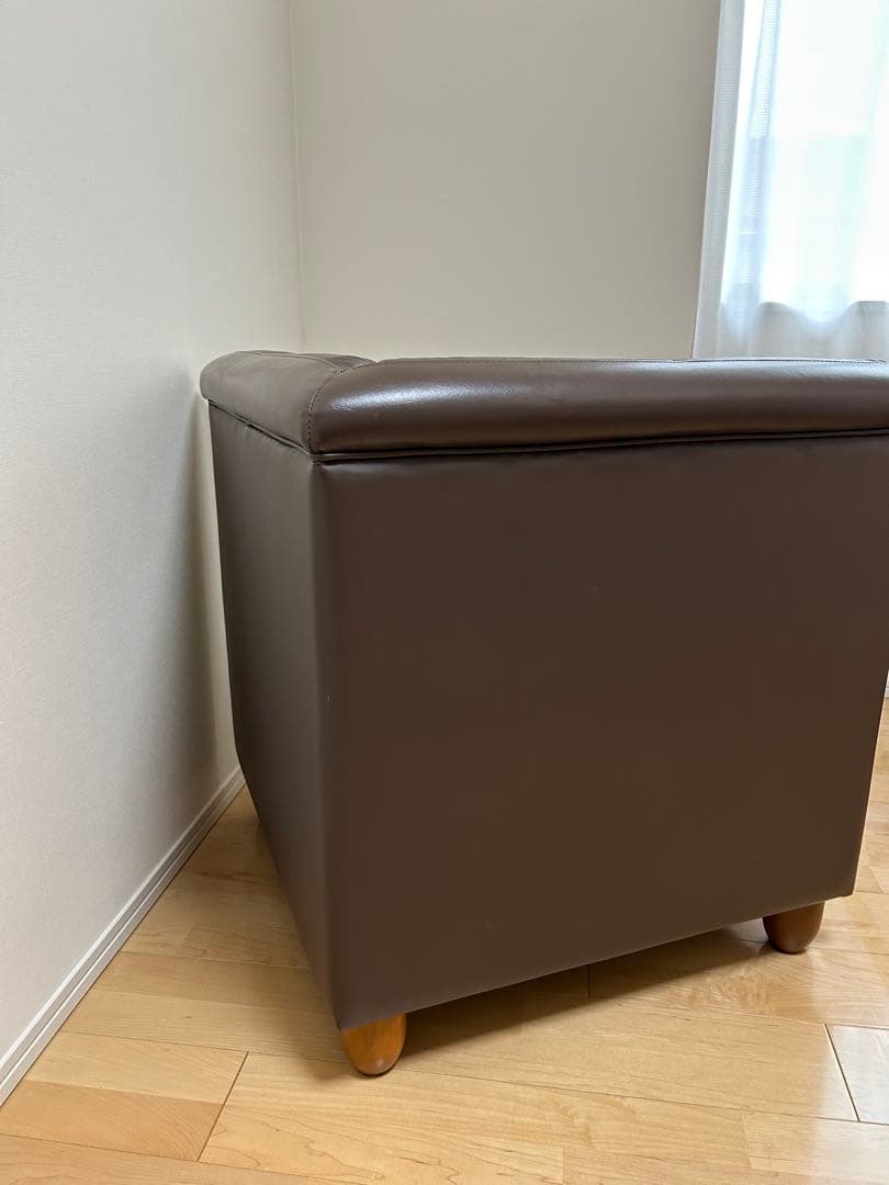 1人掛けソファー、フェイクレザーソファー、ダークブラウンソファー、コーナーソファ