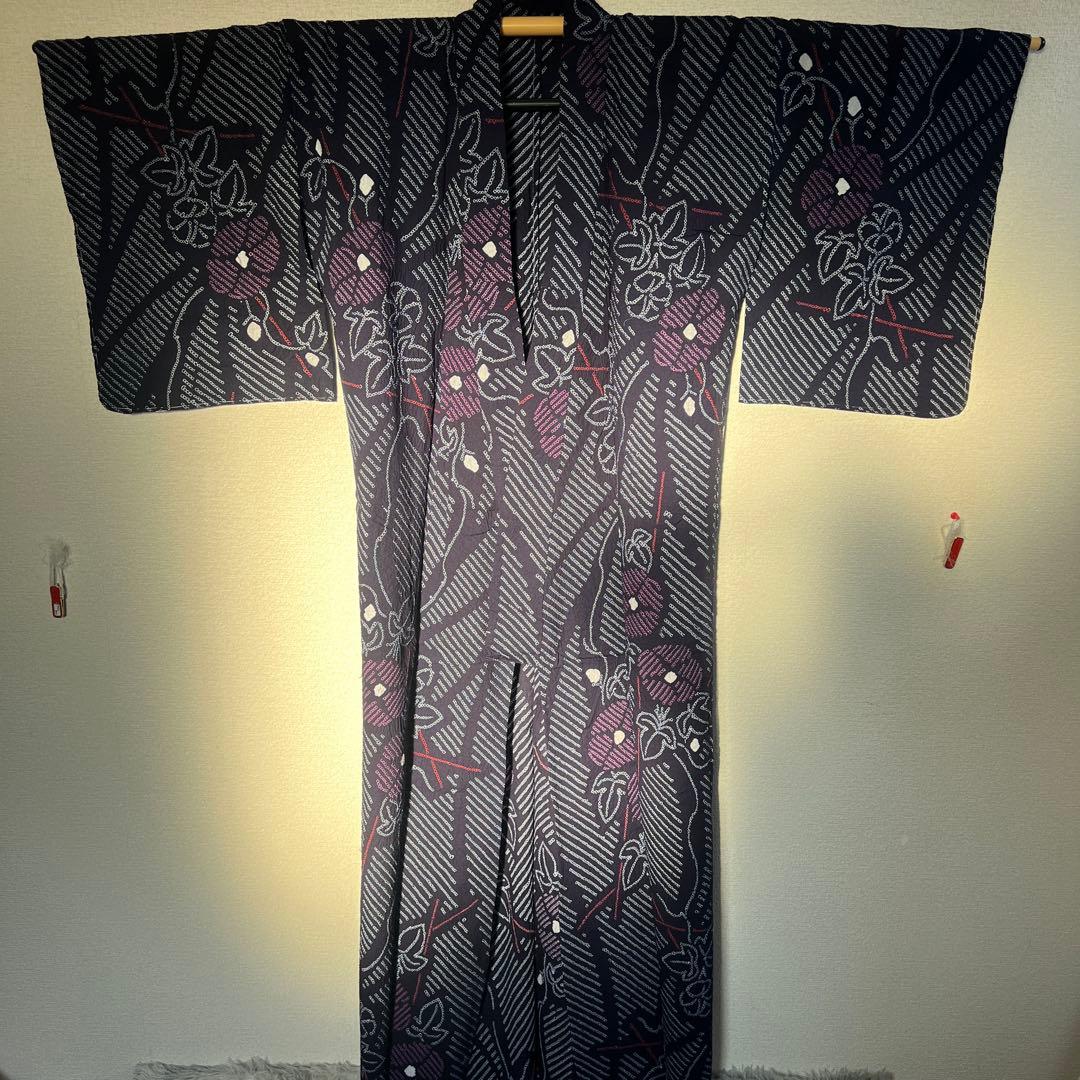 Maakii 有松絞り浴衣半幅帯セット　朝顔　本場筑前博多織　絹　綿　有松