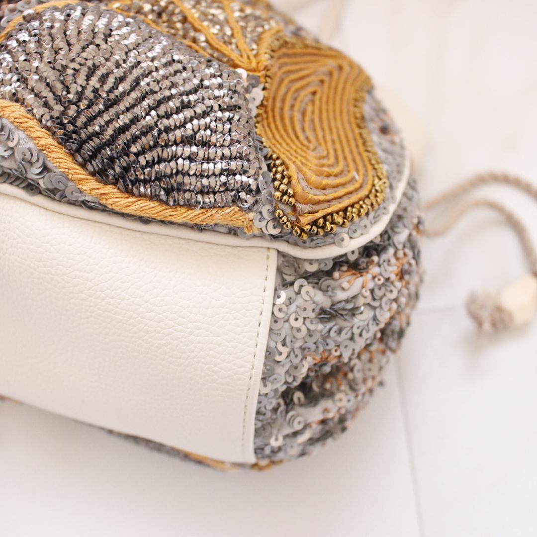 jelly様JAMIN PUECH ハンドバッグ スパンコール グレー ゴールド