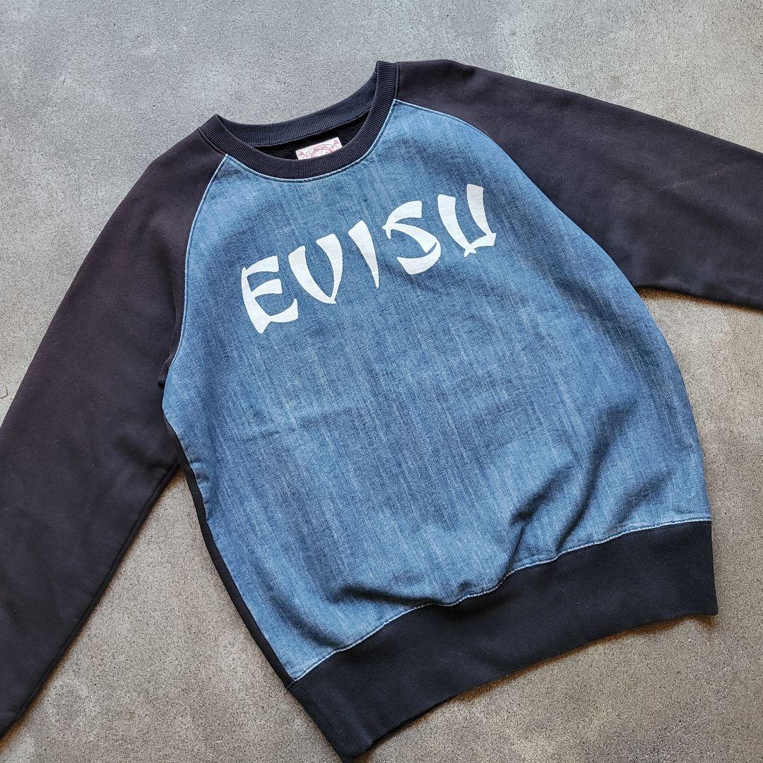 スッパマン様EVISU 廃盤モデル デニム切り替え スウェット ラグランスリーブ