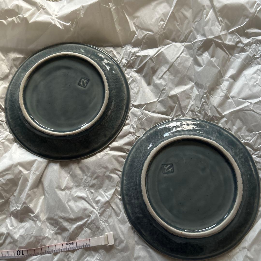 【新品未使用】大沼道行さん 水色リム皿 2枚セット①