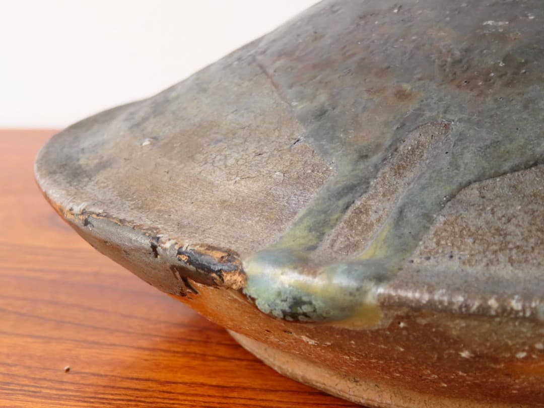 【期間限定値下】青娥窯　松元洋一作③　銀継ぎ有り『自然釉算盤花入小』　穴窯焼成