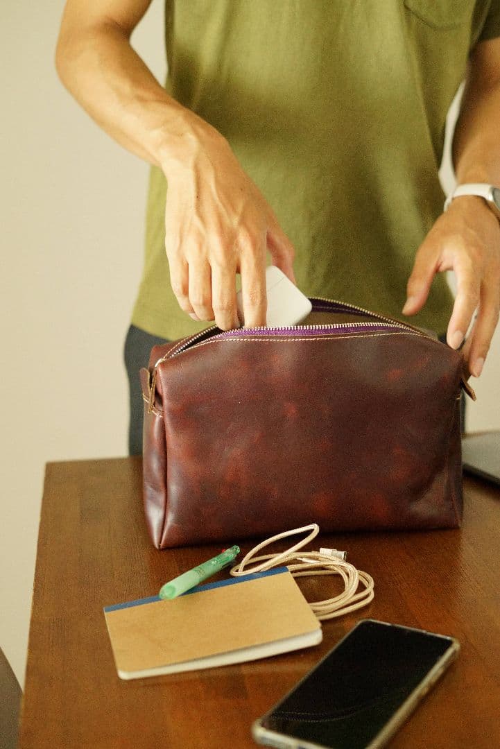 クロムエクセルレザーの大型ポーチ バーガンディ サイズカラーオーダー可能