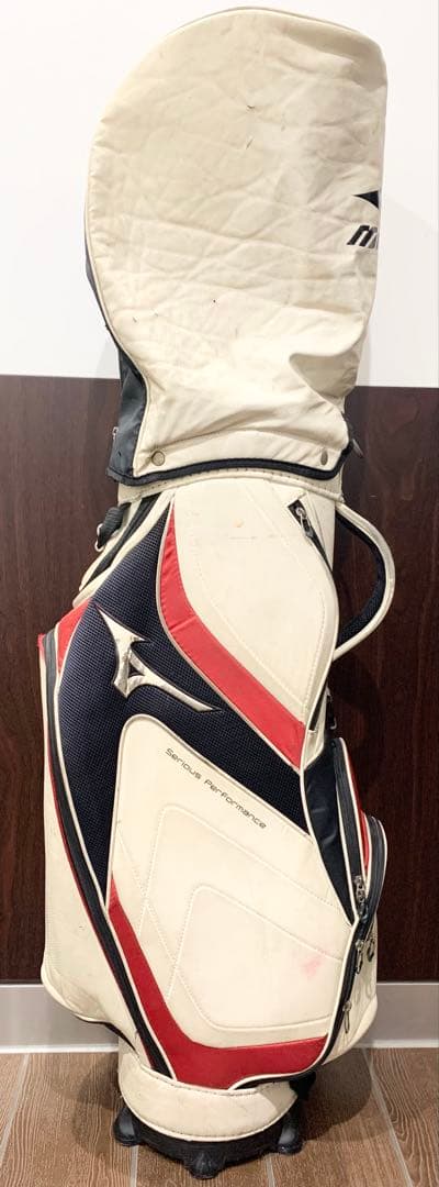 ミズノ キャディバッグ ゴルフバック レザー調 カバン トリコロール 白 赤 青