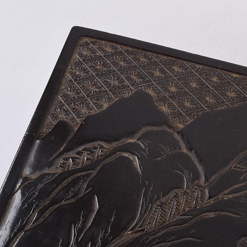 中国　漆塗　山水人物文　文箱　硯箱　V　R8958