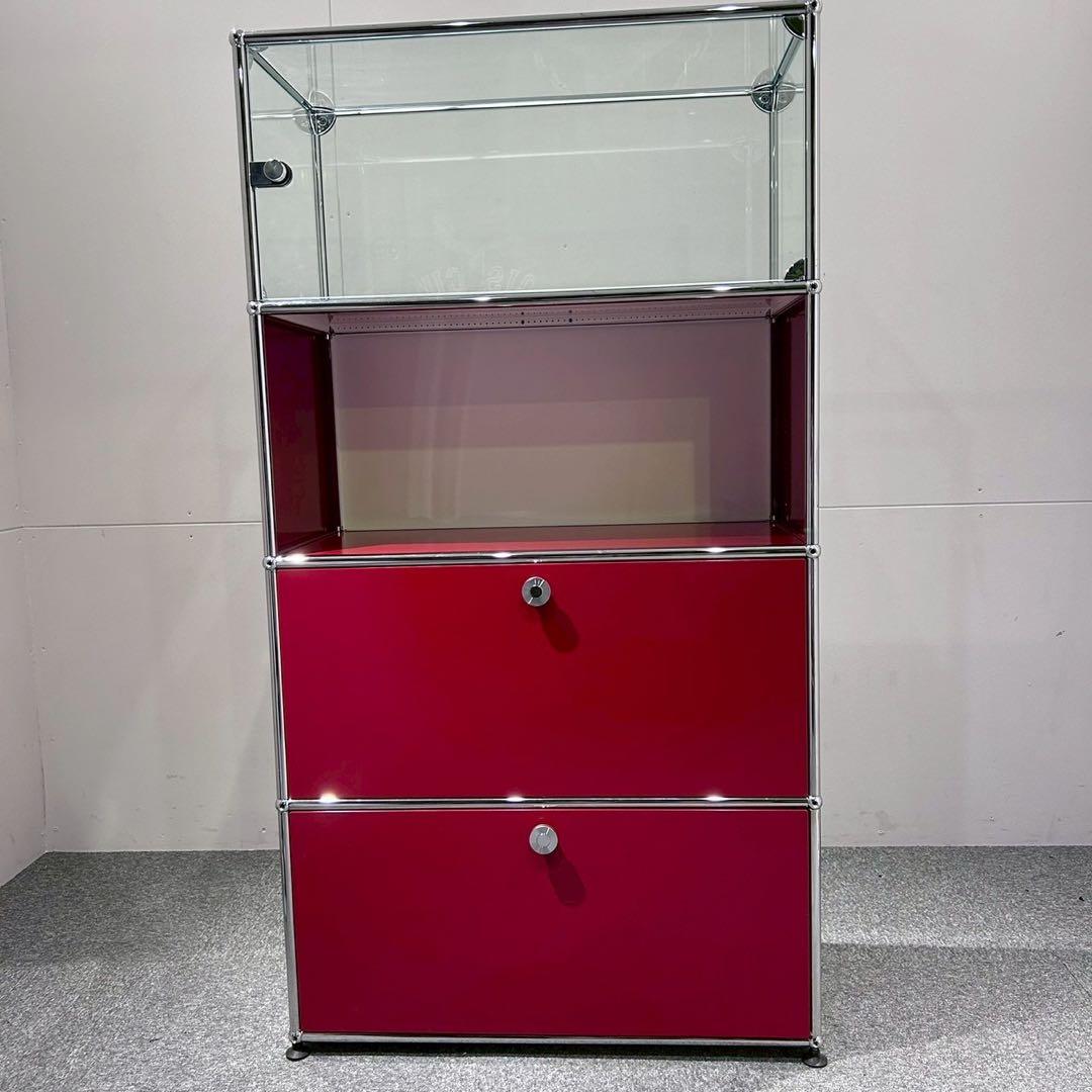 USM Haller キャビネット1列4段 ルビーレッド、ピュアホワイト