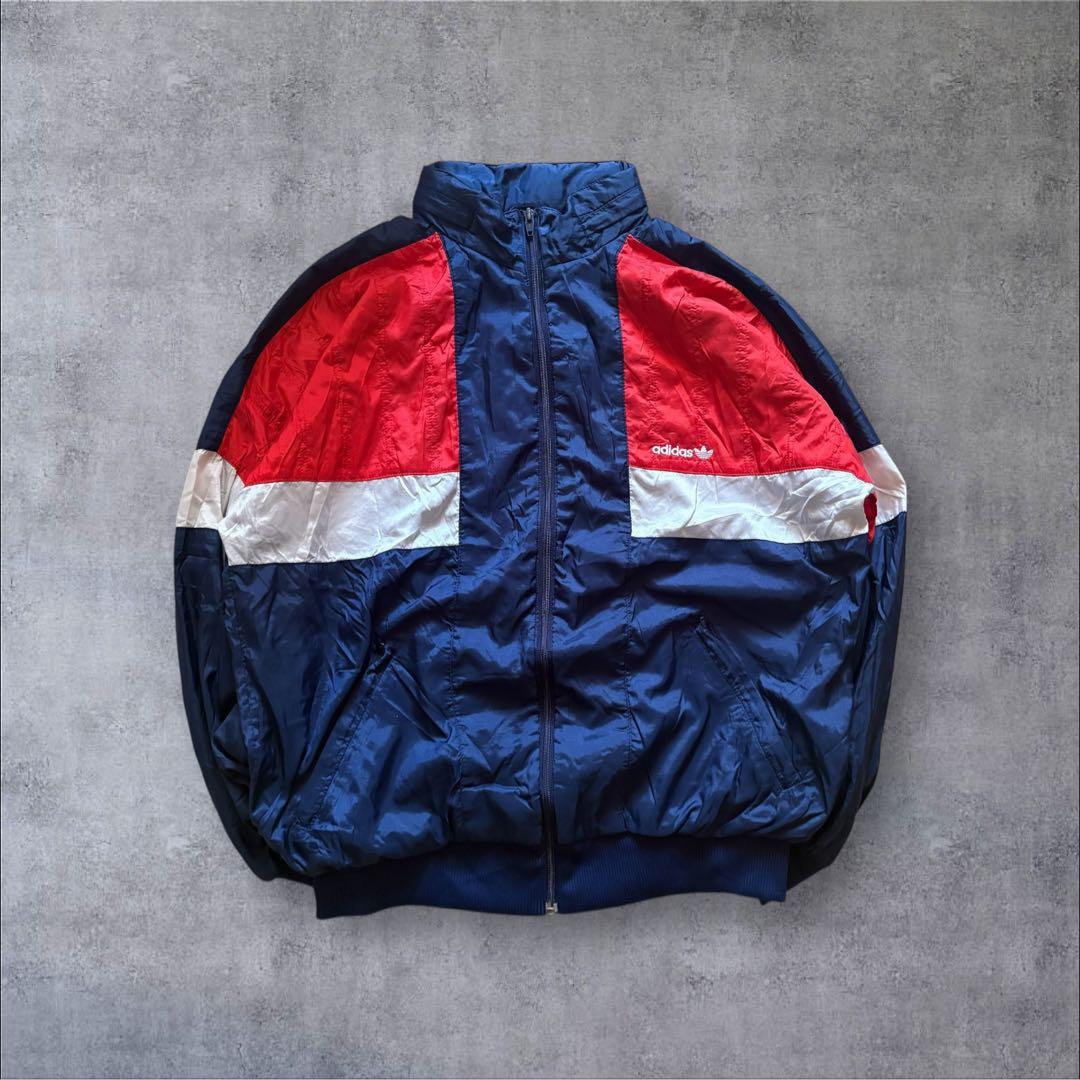 90s adidasトレフォイル刺繍切替ナイロン ジャケットマルチカラーO25