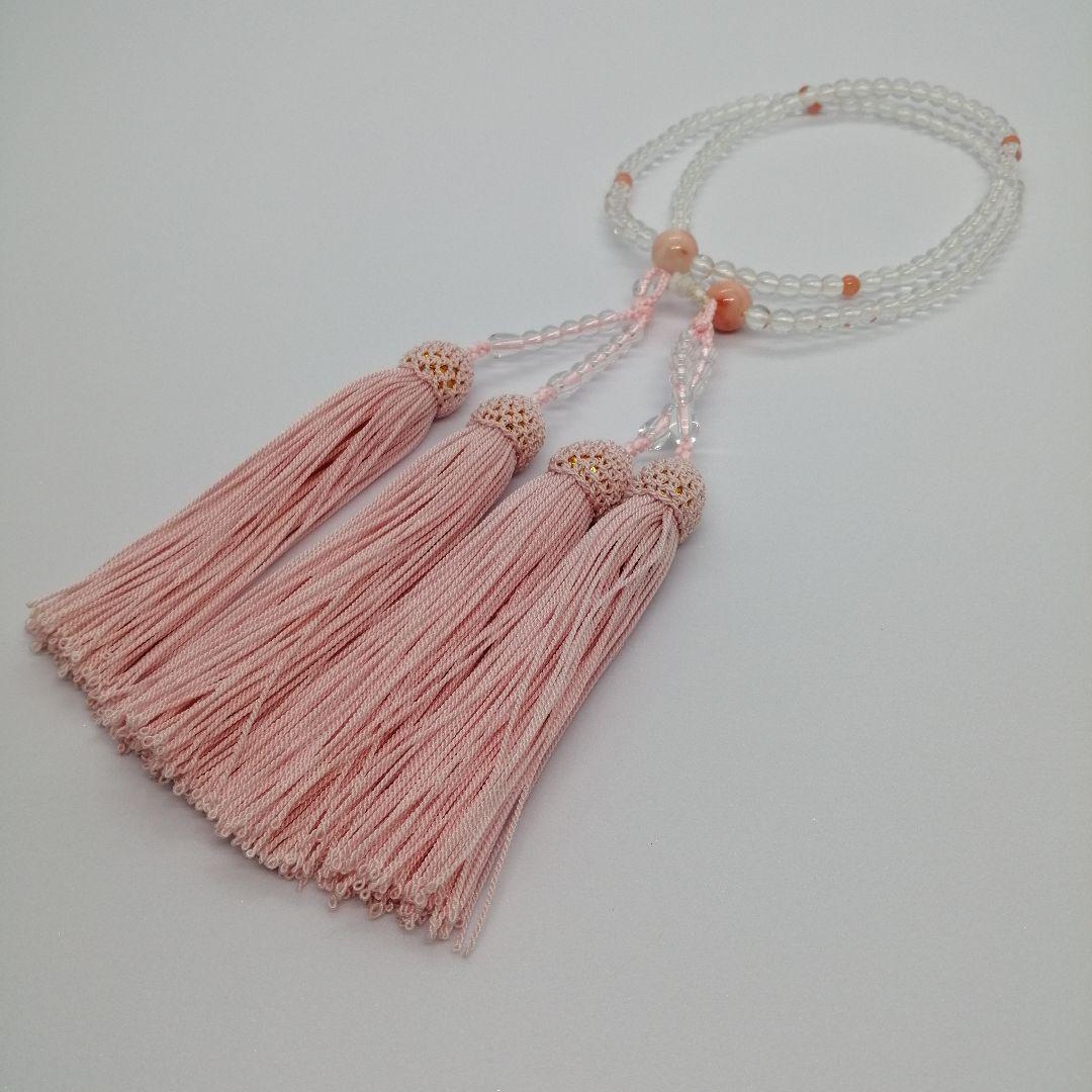 お念珠 水晶 ピンクサンゴ 水晶