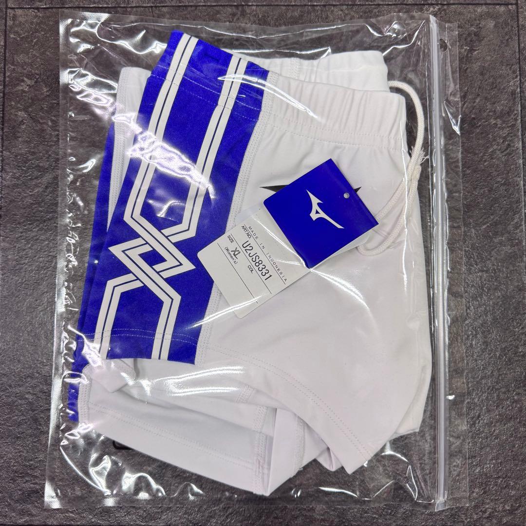 ミズノ　女子陸上レーシングショーツ(スパッツ型)　XL　ホワイト×サーフブルー