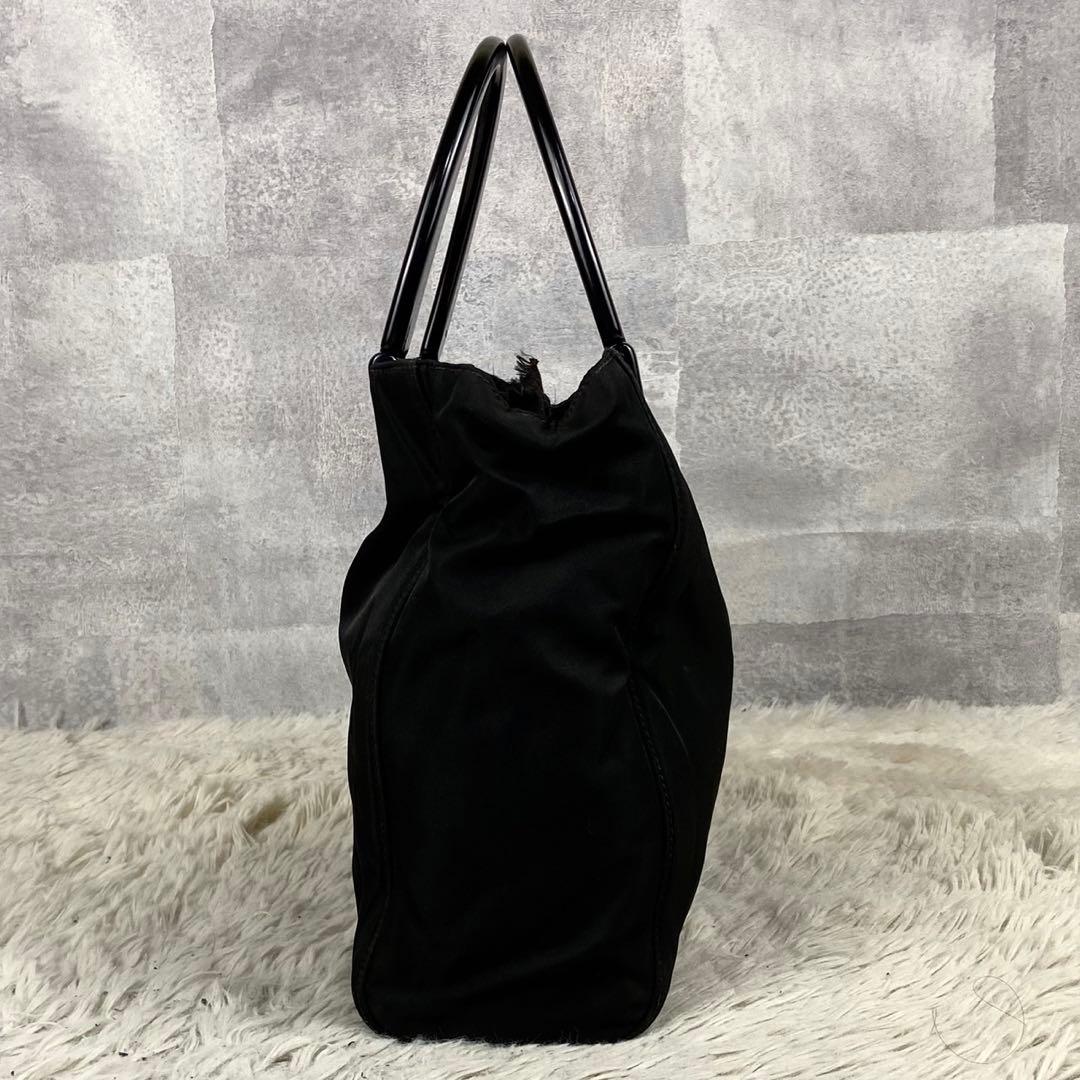 極美品 PRADA ナイロン ハンドバッグ 三角プレート ファスナー ブラック