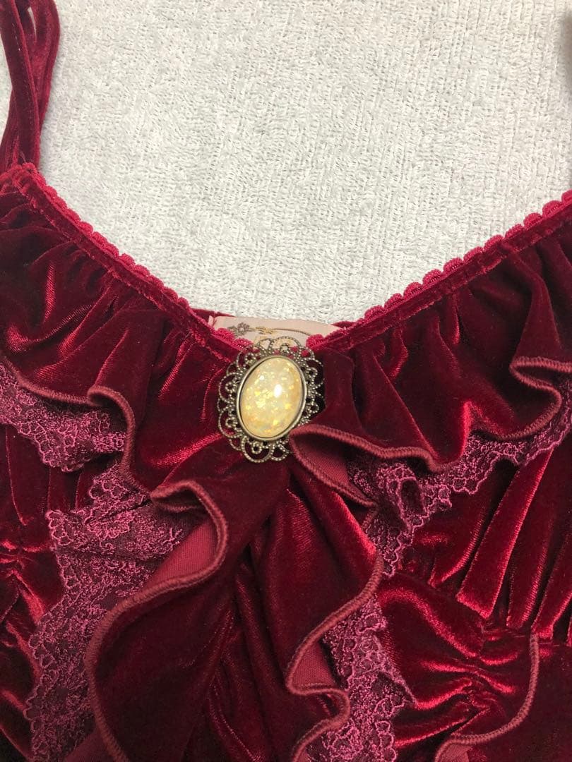 希少旧タグLIZLISAキャミソール　フリル付き　厚手ベロア　ワイン　姫系