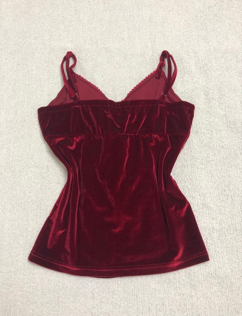 希少旧タグLIZLISAキャミソール　フリル付き　厚手ベロア　ワイン　姫系