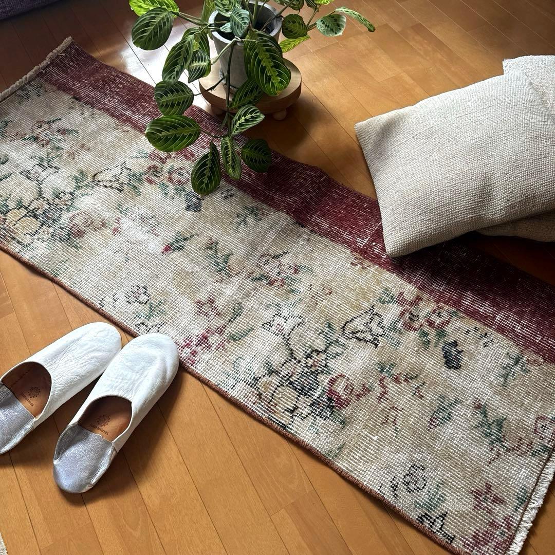 50×131アンティークボタニカル　ランナーラグ　トルコヴィンテージラグ