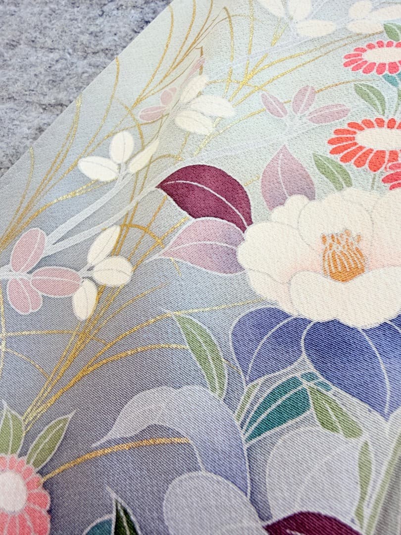 高級 訪問着 正絹 袷 ブルー 友禅 金彩 暈し染め フォーマル