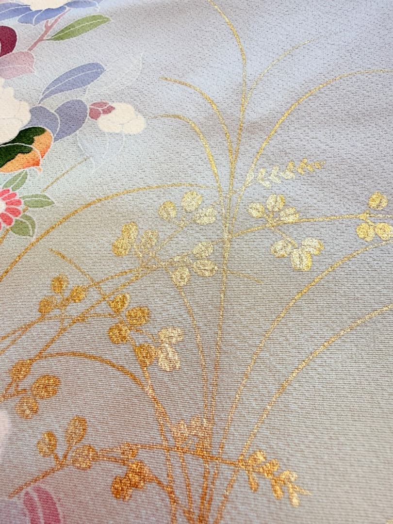 高級 訪問着 正絹 袷 ブルー 友禅 金彩 暈し染め フォーマル