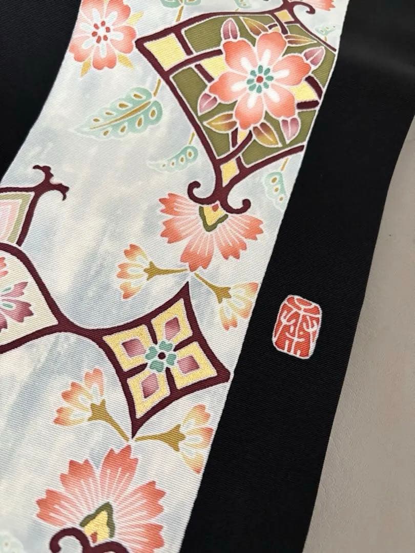 正絹 塩瀬 黒地 装飾華文 九寸名古屋帯 極美品