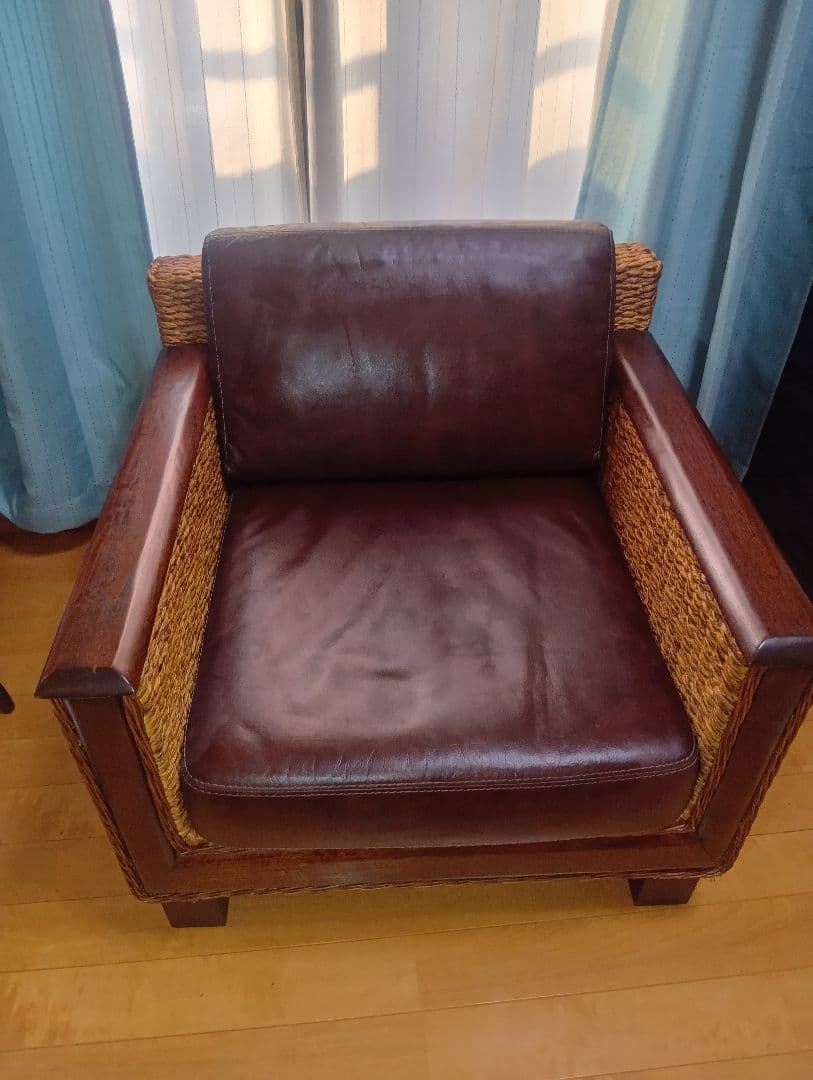 ウォーターヒヤシンス1人掛けソファ//アジアンソファ 座面背モタレPUレザー調