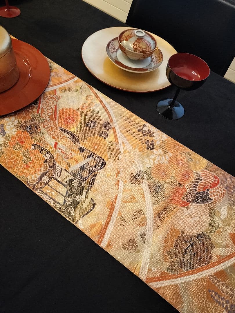 A922★逸品‼️ 全通帯‼️ひな祭り‼️袋帯正絹テーブルランナー2m17cm