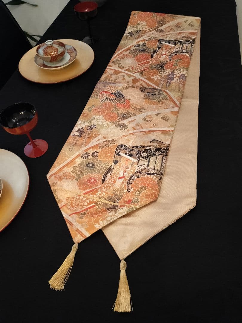 A922★逸品‼️ 全通帯‼️ひな祭り‼️袋帯正絹テーブルランナー2m17cm