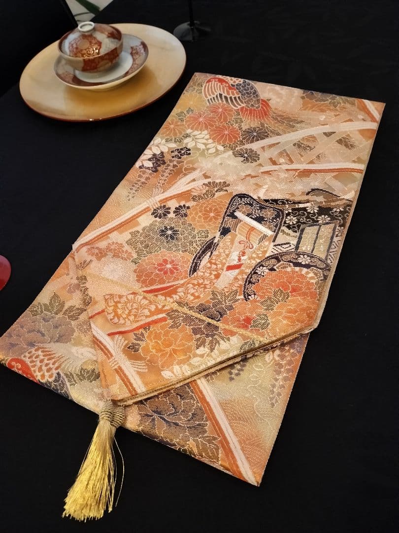 A922★逸品‼️ 全通帯‼️ひな祭り‼️袋帯正絹テーブルランナー2m17cm