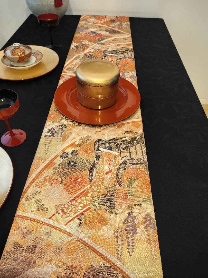 A922★逸品‼️ 全通帯‼️ひな祭り‼️袋帯正絹テーブルランナー2m17cm