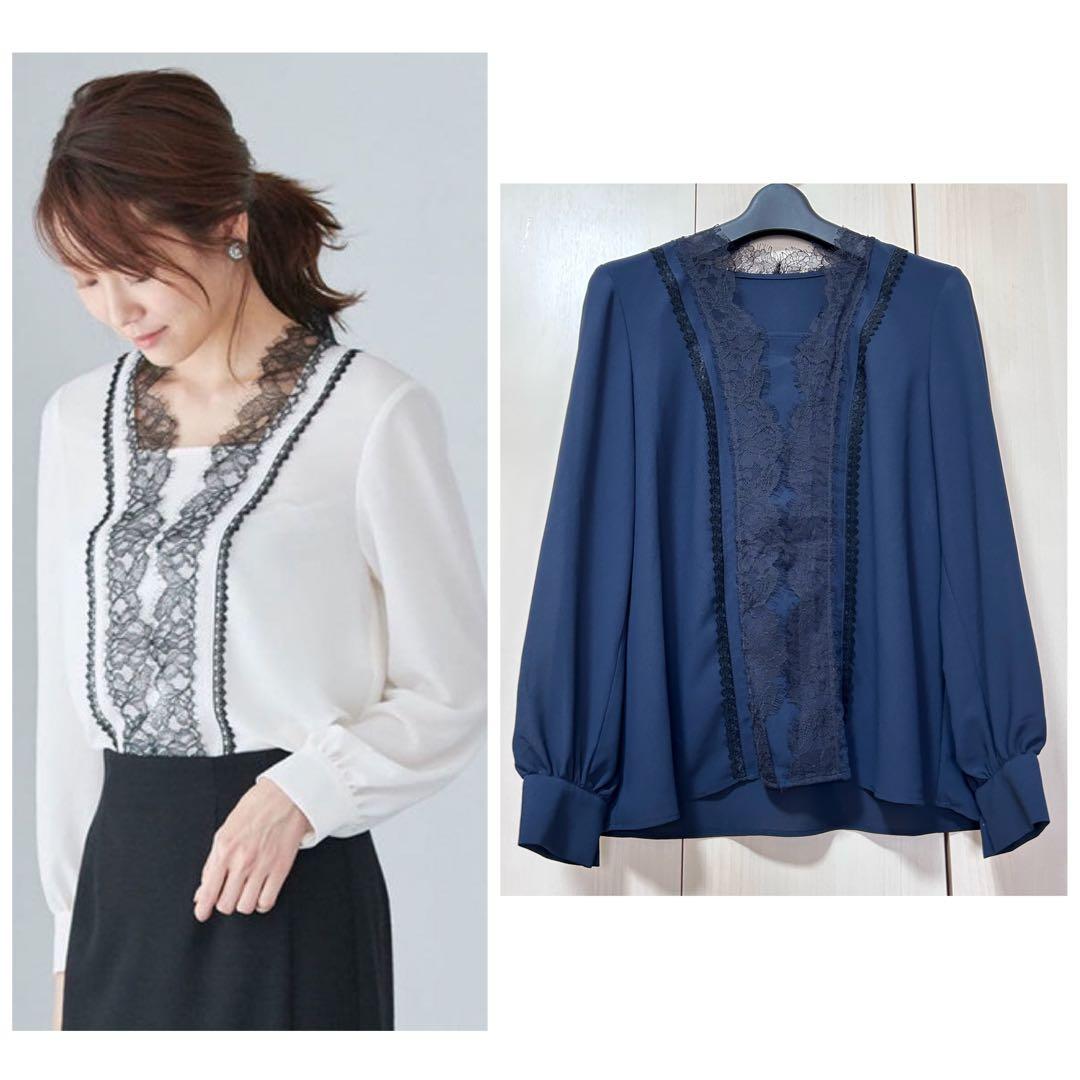 ANAYI アナイ クレープジョーゼットレースブラウス 38 オフィス 上品